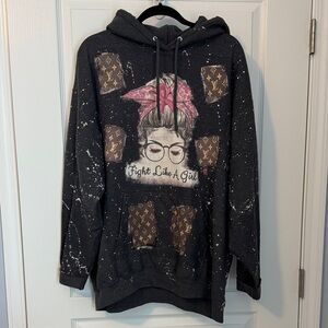 Port & Company Fight Like a Girl Dark Gray Hoodie with Pink and Brown Accents